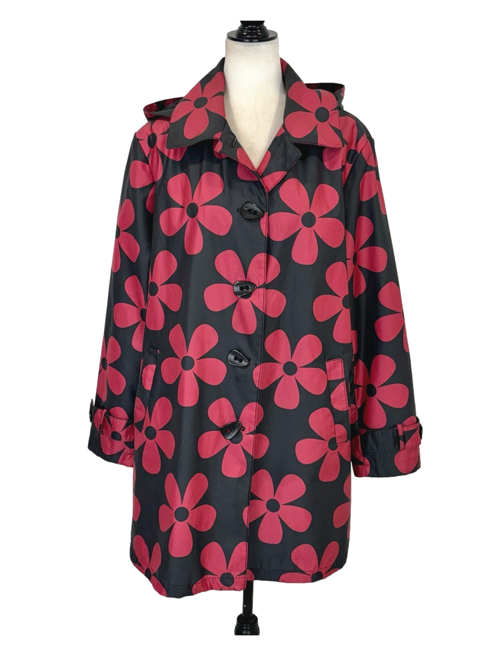 Fen Nelli black and red floral raincoat